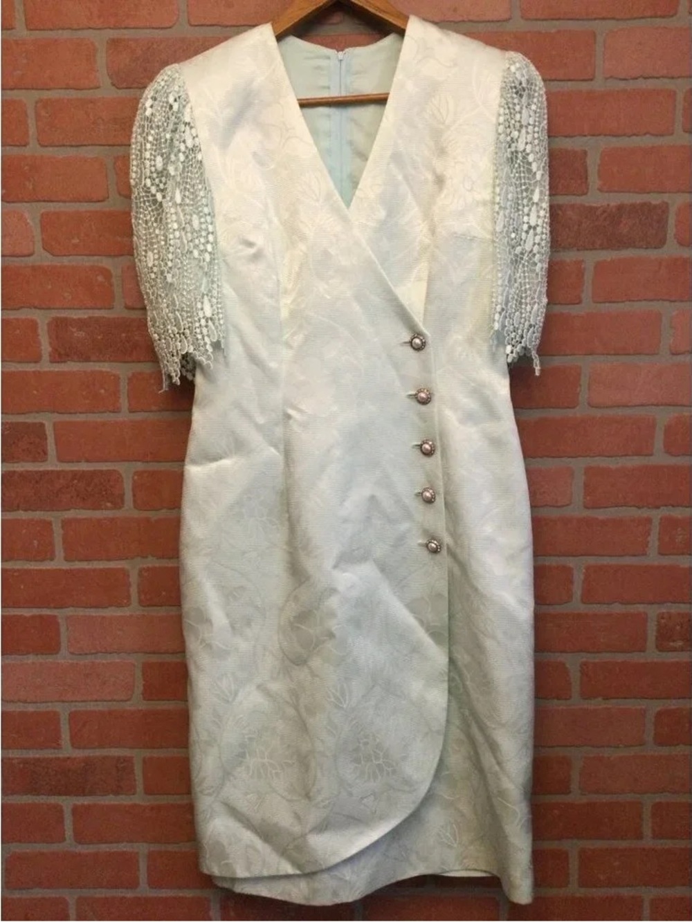 Elegant Ivory Beaded Sleeve Wrap-Front Dress